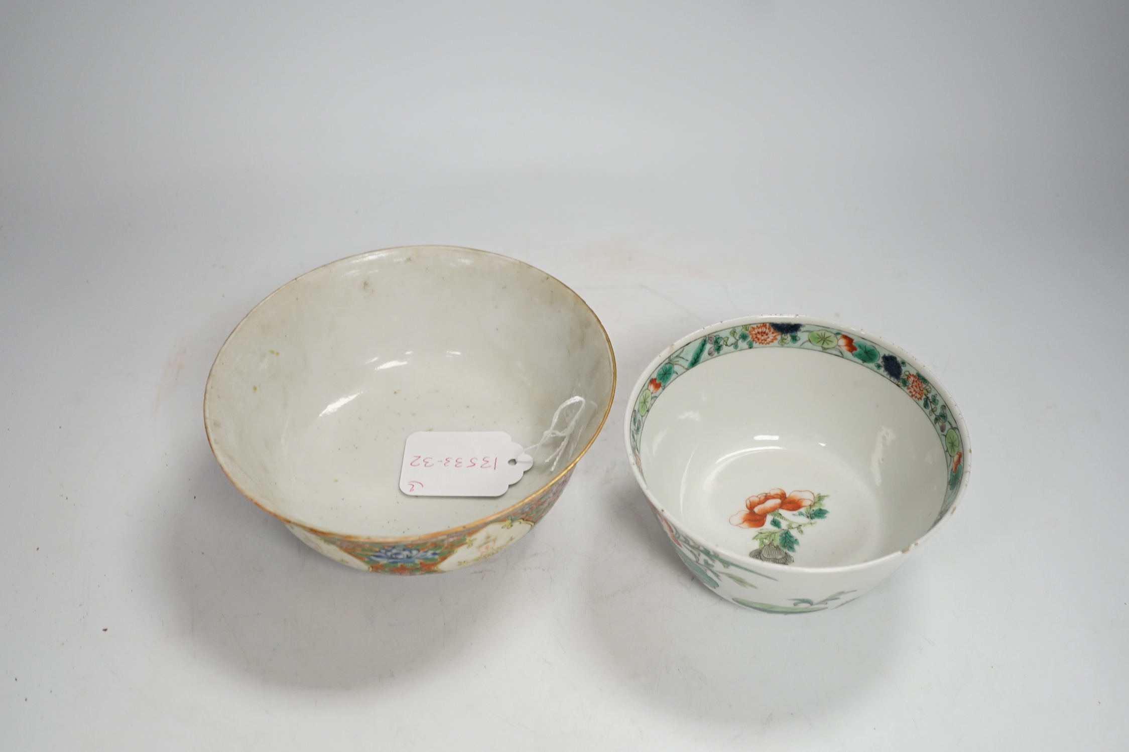 Two Chinese enamelled porcelain bowls, one for the Thai market, late Qing period, largest 16cm in diameter